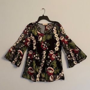 Solitar Black Floral Embroidered Mesh Top